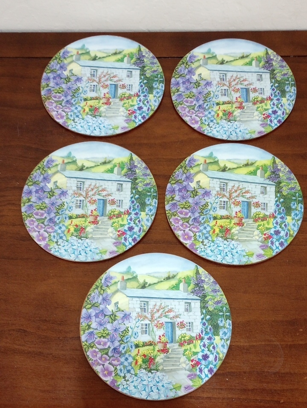 Country Cottage Hot Pads/Plates - Set Of 5, Vintage!